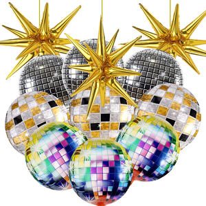 12 Uds. Globos de Mylar de papel de aluminio Silver Explosion Star para 70s 80s 90s Theme Disco Dance <span class=keywords><strong>Fever</strong></span> Party Decoraciones Suministros - Product Image 1