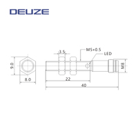 Capteur de Proximité Cylindrique Universel ICB05VB1.5P1-T3 NPN/PNP DEUZE M5, Conception Cylindrique, Étanchéité 1,5 mm, 3 Fils DC NO/NC, Protection IP67