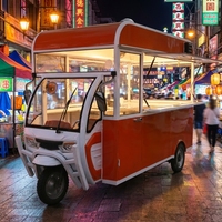 Chariot de restauration rapide électrique en acier inoxydable à trois roues, semi-fermé, camion de cuisine intégré, stand mobile pour petit-déjeuner, hot-dogs