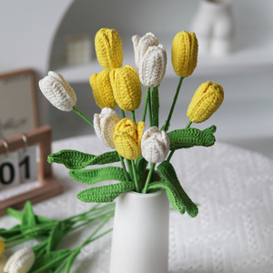 Bouquet tissé à la main produit fini tulipe émule fleur au crochet <span class=keywords><strong>maison</strong></span> bricolage tricot fleur éternelle cadeau Saint Valentin présent - Product Image 3