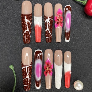 Lot de 10 faux ongles artisanaux de luxe à presser, en <span class=keywords><strong>gel</strong></span> souple, peints à la main, avec breloques, emballage personnalisé - Product Image 2