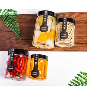 Frascos de vidrio hechos a mano con tapa negra, frascos redondos transparentes pequeños para almacenamiento de alimentos, juego de frascos de vidrio sodocálcico. - Product Image 1