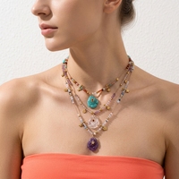 Collier bohème de style français en pierres naturelles colorées, améthyste, amazonite, pierre de lune, pendentif poisson, bijoux faits à la main avec perles