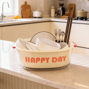 घरेलू रसोई के उपयोग के लिए थोक नई शैली डबल-लेयर प्लास्टिक कोलैंडर स्ट्रैनर, पानी फ़िल्टरिंग फल और सब्जी के साथ - Product Image 1