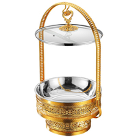 Chafing dish de luxe doré ajouré en acier inoxydable hexagonal pour buffet, hôtel, mariage, banquet, chauffe-plats à alcool