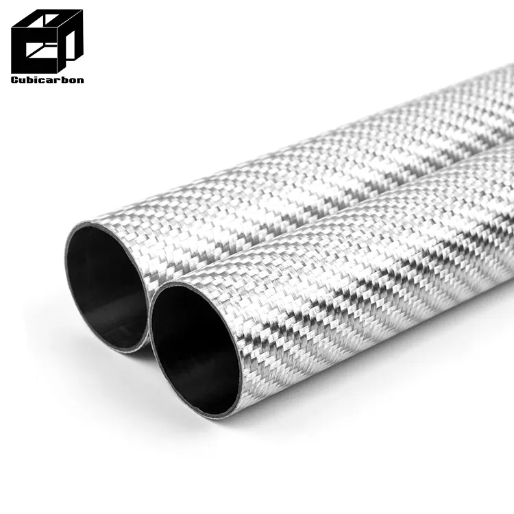 Personalizado qualidade superior alta resistência 3K tecer colorido 26mm od tubo de fibra de carbono prata carbono tubo redondo