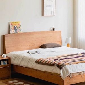 Lit plateforme double Shire en bois massif 1,8 m/1,5 m avec tête de lit en bois de cerisier, mobilier de chambre à coucher - Product Image 2