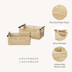 <span class=keywords><strong>Panier</strong></span> de rangement avec poignée Corde décorative en papier Paniers rectangulaires en osier pour usage de toilette de comptoir - Product Image 3