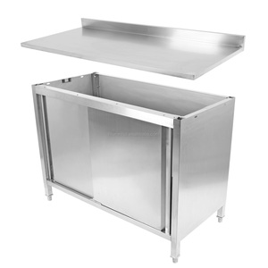 โต๊ะทำงานครัวสแตนเลสสำหรับร้านอาหารพร้อมตู้เก็บของ - Product Image 1