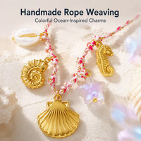 Collier tendance INS pour femme, style vacances, vent de l'océan, avec chaîne à maillons coquillages et tressage de cordes colorées