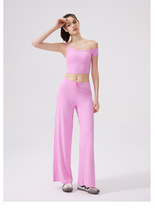 Pantalon de sport pour femme à taille élastique avec cordon de serrage, coupe large, léger, très élastique, coupe décontractée, pour yoga et entraînement, vente en gros - Product Image 5