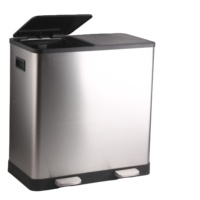 Poubelle en acier inoxydable à double compartiment, corbeille d'intérieur 2x30L, de 16 gallons (60L)