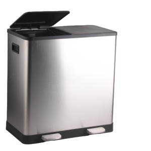 16 Gallon (60L) Stainless Steel Dual Step Trash Can Recycling <strong>Bin</strong> <strong>with</strong> <strong>Two</strong> <strong>Compartments</strong> 2x30L Inner Buckets and Soft Closed Lid - Product Image 2
