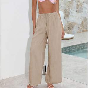 <span class=keywords><strong>Pantaloni</strong></span> da donna in cotone in lino <span class=keywords><strong>a</strong></span> gamba larga <span class=keywords><strong>a</strong></span> metà vita con coulisse elasticizzati Anti-Pilling <span class=keywords><strong>pantaloni</strong></span> della <span class=keywords><strong>tuta</strong></span> estivi Casual tasche - Product Image 2