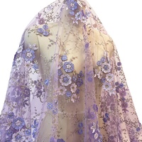 Tissu en dentelle 100% polyester, broderie florale 3D de luxe violette, largeur 130 cm, robe, costume pour enfants