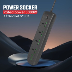 US UK EU cắm tiêu chuẩn quá tải bảo vệ ổ cắm điện 2m dây mở rộng <span class=keywords><strong>4</strong></span> cách <span class=keywords><strong>4</strong></span> cửa hàng 3 cổng USB Power Strip - Product Image 5