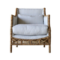 Chaise longue moderne en rotin naturel faite à la main, ergonomique, en tissu polyester rayé bleu, pour hôtel, maison, appartement