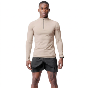 OEM hombres ropa de gimnasio Slim Fit manga larga peso ligero cuarto cremallera deporte sudadera piel apretada ropa activa camiseta - Product Image 1