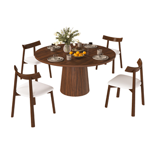Ensemble de table à manger ronde de 47 pouces pour 4 personnes, design moderne de style farmhouse avec base en bois et 4 chaises confortables pour hôtel, appartement - Product Image 4