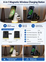 HYTO Nouvelle Génération Station de Recharge Magnétique Sans Fil 3-en-1 Compacte à Charge Rapide pour iPhone 12-17, iWatch, Samsung