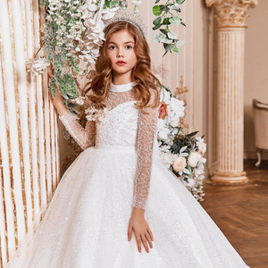 Nuovo abito da sposa a maniche lunghe per bambini con coda per festa di compleanno <span class=keywords><strong>vestito</strong></span> da principessa Pompadour - Product Image 5