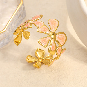 Flower Design Stainless Steel <b>Bracelet</b> 18k <b>Gold</b> Plated <b>Adjustable</b> Women's Jewelry - Product Image 2