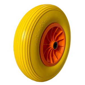 彩色 400-8 非充气实心 PU 泡沫花园手推车车轮，带塑料轮圈 - Product Image 1