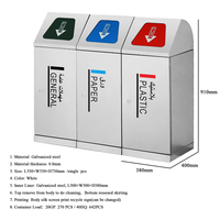 Poubelle de tri des déchets publique en acier inoxydable à 3 compartiments, 60L, pour intérieur