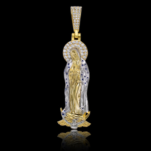 Joyerí<span class=keywords><strong>a</strong></span> Hip Hop, Colgante <span class=keywords><strong>de</strong></span> Cruz Religiosa <span class=keywords><strong>de</strong></span> Jesús, <span class=keywords><strong>Virgen</strong></span> Marí<span class=keywords><strong>a</strong></span> <span class=keywords><strong>de</strong></span> <span class=keywords><strong>Guadalupe</strong></span>, Chapado en Oro con Circones, Estilo Moderno - Product Image 4