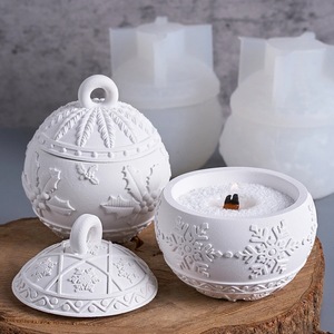 Christmas Relief Berry <b>Candle</b> Cup Silicone <b>Mold</b> DIY Plaster Snowflake Storage Box Ornament Epoxy <b>Mold</b> Round Transparent White - Product Image 1