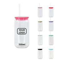 Gobelets en Plastique Transparent en Forme de Canette de Soda 450ml 16oz, Tasse à Bière à Paroi Simple en PC 16oz avec Couvercle Coloré et Paille Transparente