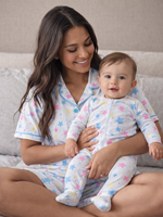 Ensemble de pyjamas maman et moi, doux et extensible, imprimé étoiles rose, bleu, jaune, short pour maman, ensemble de vêtements de nuit pour maman et nouveau-né