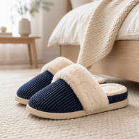 Pantoufles en velours côtelé à lanières croisées, doublées de fourrure, pour l'hiver, chaussures d'intérieur