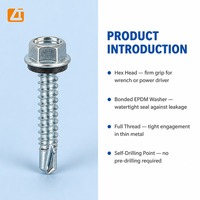 Vis autoperceuses à tête hexagonale zinguées 4,2 mm avec rondelle hexagonale Tek et rondelle EPDM pour toiture métallique et bois