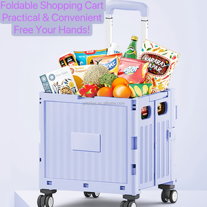 Chariot de supermarché pliable en plastique à quatre roues pour légumes, grand espace, mini-chariot pliable pour le camping (OEM) - Product Image 4