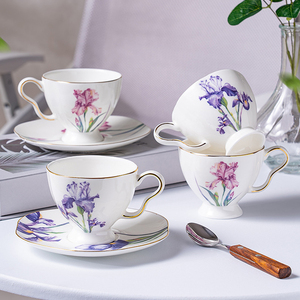 French Pastoral Porcelain Tea Cup and Saucer Floral Ceramic <b>Teacup</b> <b>Set</b> Gold Rim for Afternoon Tea Gift - Product Image 2