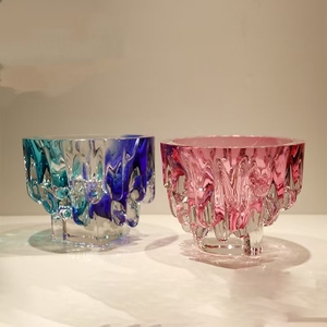 Tazón de Vidrio Morado con Volantes, Diseño en Capas con Color y Textura, Ideal para Decoración del Hogar, Exhibición de Frutas, Añadiendo un Toque Artístico - Product Image 1