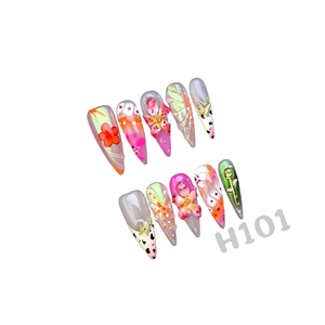 <span class=keywords><strong>Ongles</strong></span> à presser en acrylique style français, couvrance totale, forme stiletto, <span class=keywords><strong>avec</strong></span> pointes longues, lot de 10 pièces, colle incluse pour application sur les doigts - Product Image 6