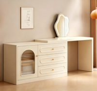 Coiffeuse en bois massif blanc crème, bureau de toilette extensible avec commode à 6 tiroirs, station de maquillage shabby chic pour chambre à coucher