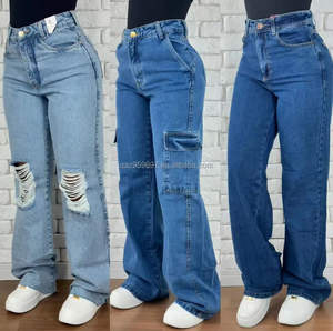 Jean évasé décontracté pour <span class=keywords><strong>femme</strong></span> 2026, respirant, délavé, style rétro, multi-poches, coupe large, pour l'hiver - Product Image 5