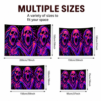 Tapisserie Néon Crâne Art Noir Lumineux Effet UV Horreur Imprimé Psychedelique pour Chambre, Salle de Jeu, Décoration Murale Halloween - Grande Vente