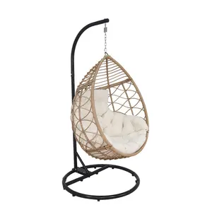 Garden Rattan Indoor Balcony Courtyard Wicker Furniture Outdoor Patio Hanging Egg Swing Chair With Metal Stand And Cushions