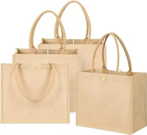 حقيبة تسوق كبيرة مخصصة من الخيش قابلة لإعادة الاستخدام حقائب هدايا بيضاء للحفلات والرحلات الشاطئية ووصائف العروس وحفلات الزفاف من مجموعة اصنعها بنفسك