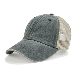 Cotton Twill Custom Logo 100% Washed Distressed Vintage Trucker <b>Hat</b> - Product Image 6
