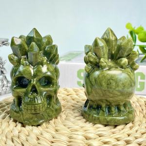 Calaveras de <span class=keywords><strong>Jade</strong></span> <span class=keywords><strong>Verde</strong></span> al por Mayor, Talladas a Mano, Diseño de Rana y Racimo de Cuarzo, Calaveras de Cristal Curativo para Decoración y Regalo - Product Image 6