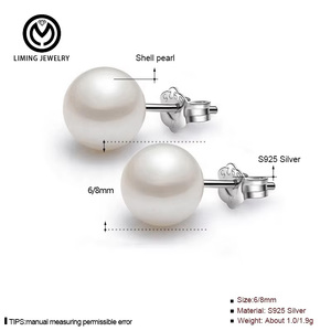 CEX01 Aretes de Perlas de Concha de Agua Dulce de 6-8mm en Plata de Ley 925 de Estilo Coreano, Joyería Fina Clásica de Diseñador para Mujer Novia - Product Image 5
