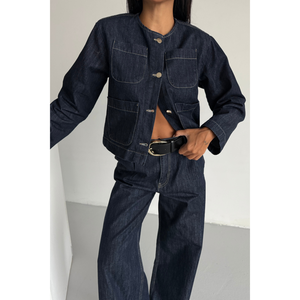 Jeans de Mezclilla Azul Marino de Corte Holgado para Mujer, Pierna Ancha, Cintura Alta, con Lazos para Cinturón y Bolsillos, Talla S - Product Image 2