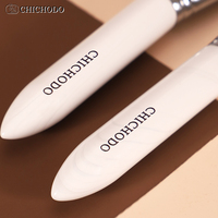 CHICHODO Set Kuas Makeup Profesional Mewah Seri Putih Bersih 10Pcs Bulu Hewan Gagang Kayu Tabung Tembaga Grosir Penjualan Langsung