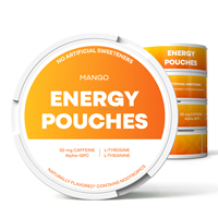 Pochettes de caféine orale 50mg, énergie nootropique sans nicotine / Certifié GMP / Faible MOQ 500 unités / Fournisseur OEM en vrac, formule personnalisée
