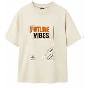 Future Vibes Graphic Printed Off <b>White</b> Round Neck T Shirt Soft Cotton Oversized <b>Tee</b> for Men Loose Fit Casual Streetwear Tops - Product Image 1
